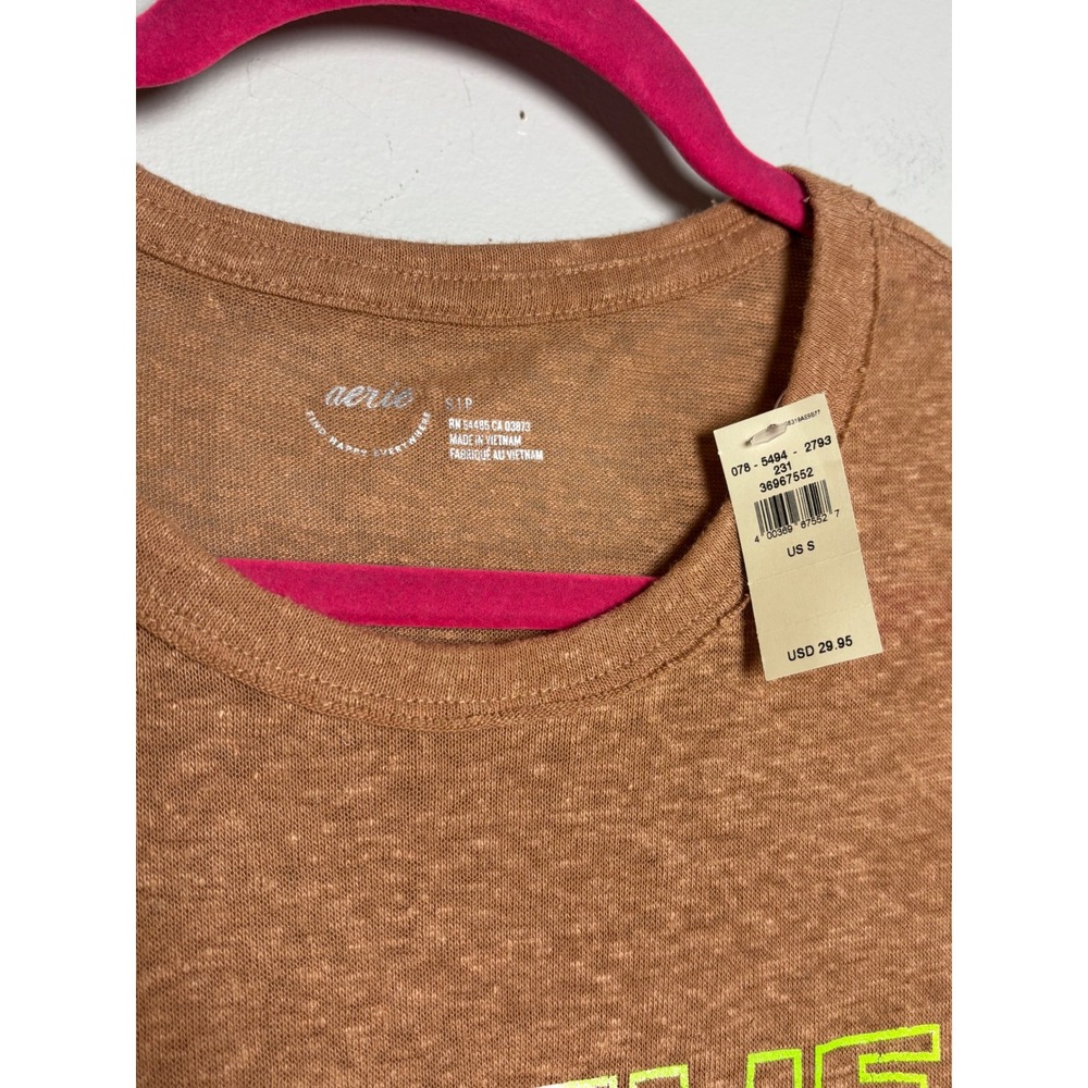 Aerie Linen Blend Graphic Tee Coastal Boho Fall Casual Small NEW - Picture 2 of 4
